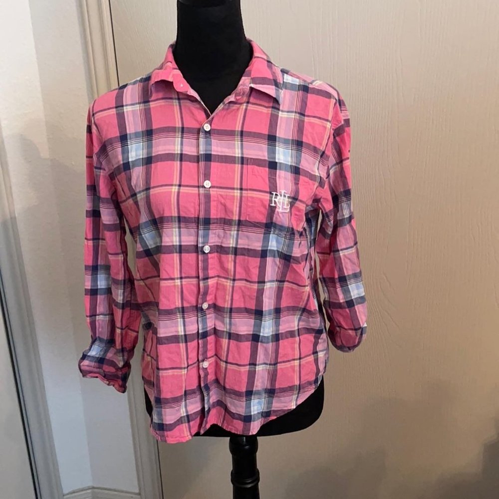 Ralph Lauren Pink Plaid Button Down Long Sleeve Shirt
